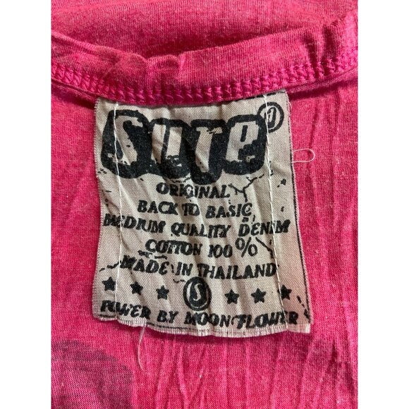 Sute Womens Racerback Tank Top Small Pink Buddha Print Cotton Distressed Boho - Picture 3 of 6